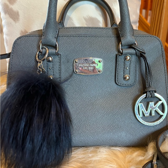 Michael Kors Ayden Medium Dome Leather Satchel - Gray - Picture 1 of 4